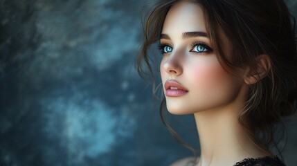 Naklejka premium artistic and elegant studio portrait of a fashionable woman, focusing on high-end aesthetics, editorial styling, and luxury beauty