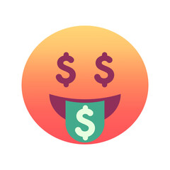 Money-mouth face emoji icon. Trendy colors, popular element for social media and digital designs. Emoticon, isolated element.