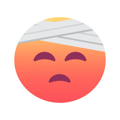 Face with head-bandage emoji icon. Trendy colors, popular element for health and recovery themes on social media. Emoticon, isolated element.