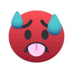 Hot face emoji icon. Trendy colors, popular element representing heat or attraction, frequently used in social media. Emoticon, isolated element.