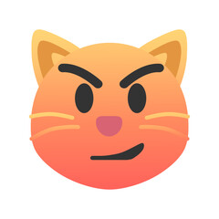 Cat with wry smile emoji icon. Trendy colors, popular element conveying sarcasm and playful humor, widely used in social media. Emoticon, isolated element.