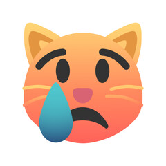 Crying cat emoji icon. Trendy colors, popular element representing sadness and emotion, widely used in social media. Emoticon, isolated element.