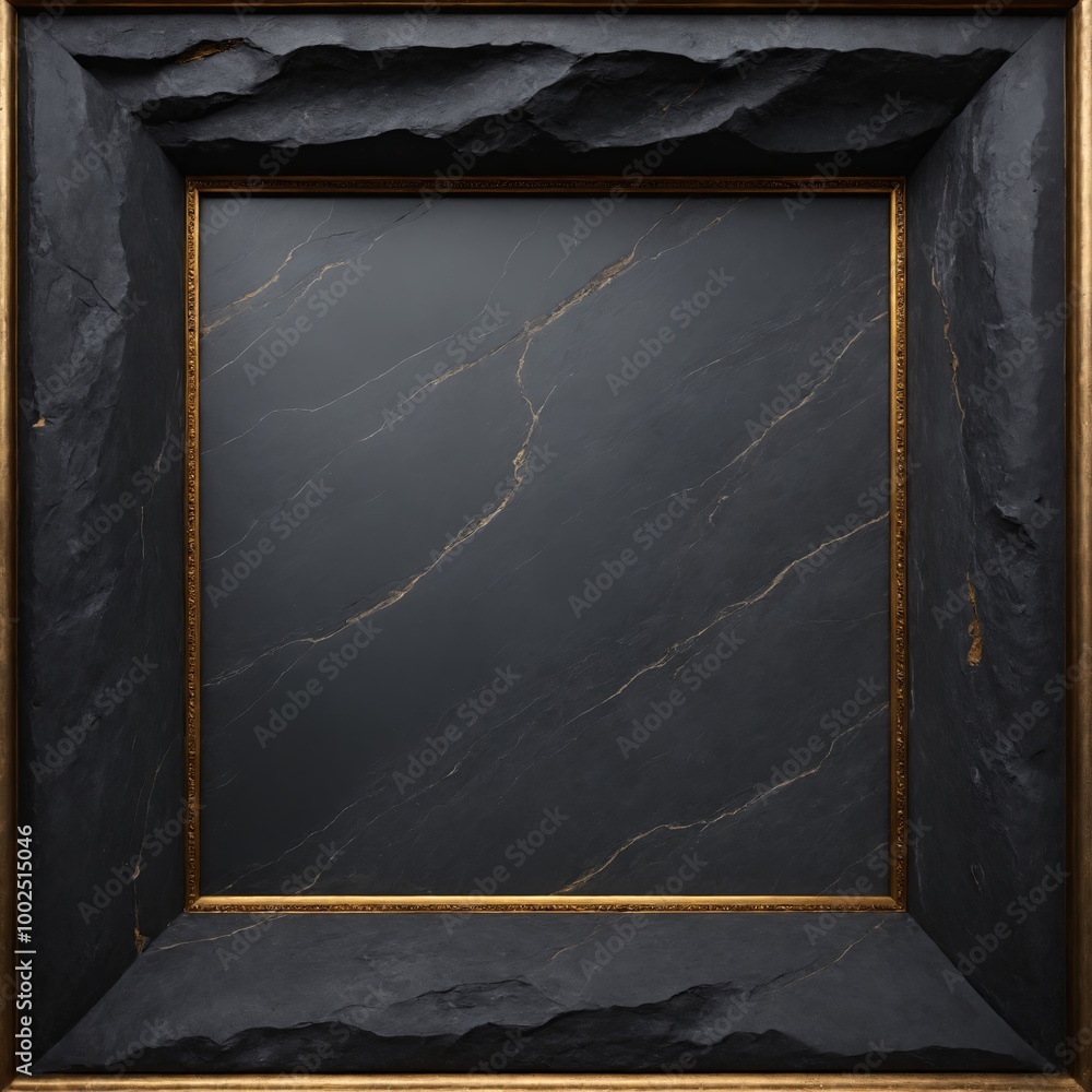 Poster square gold frame set against a textured dark stone backdrop. the sleek design contrasts the sharp m