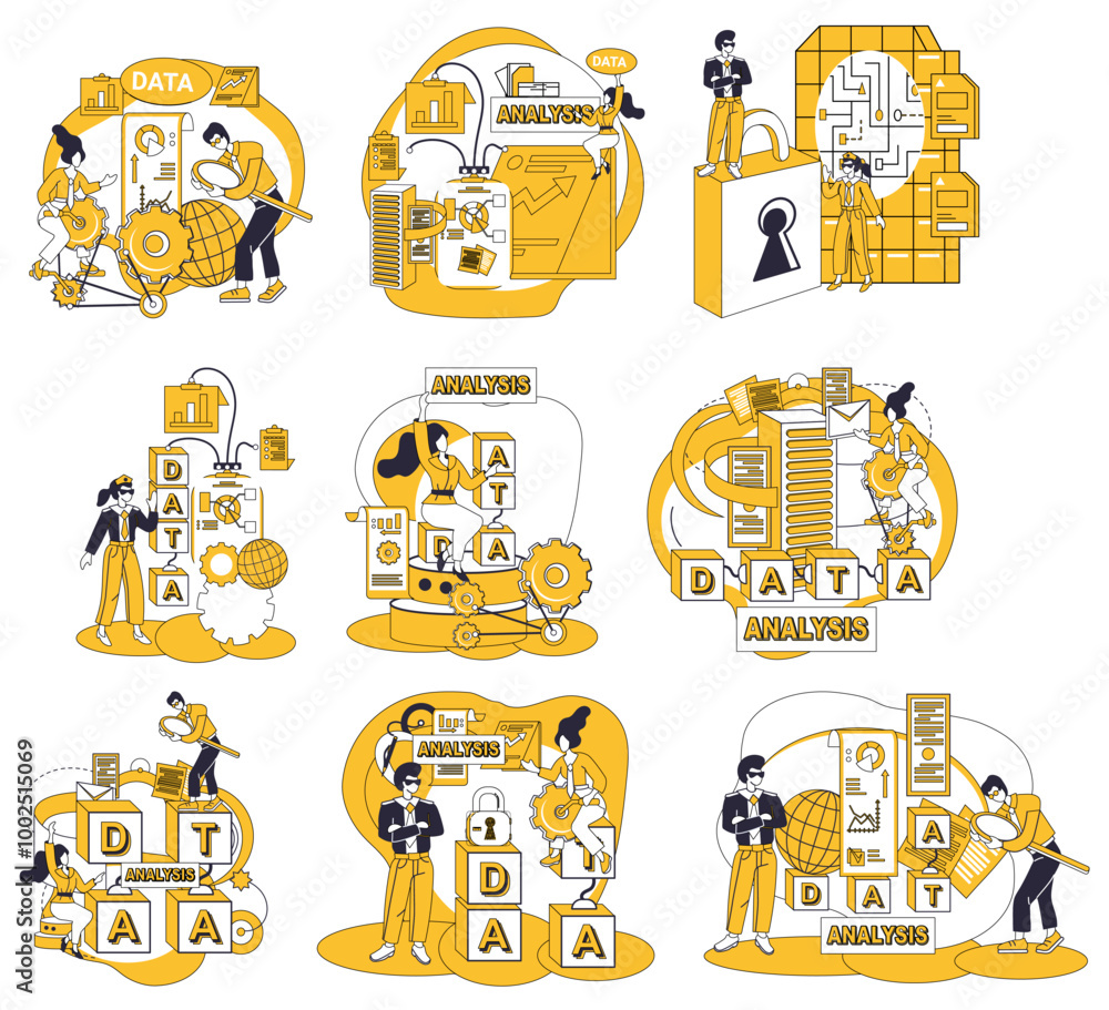 Poster big data vector illustration. architecture, master builder, constructs skyscrapers knowledge within 