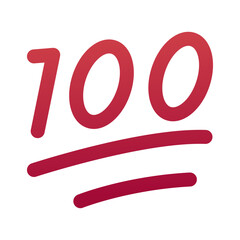 Hundred points emoji icon. Trendy colors, popular element symbolizing perfection or a strong approval, frequently used in social media. Emoticon, isolated element.