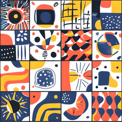 Obraz premium Hand-drawn 2D Doodle Tile and Carpet Patterns with White Borders – Geometric, Floral, and Abstract Designs