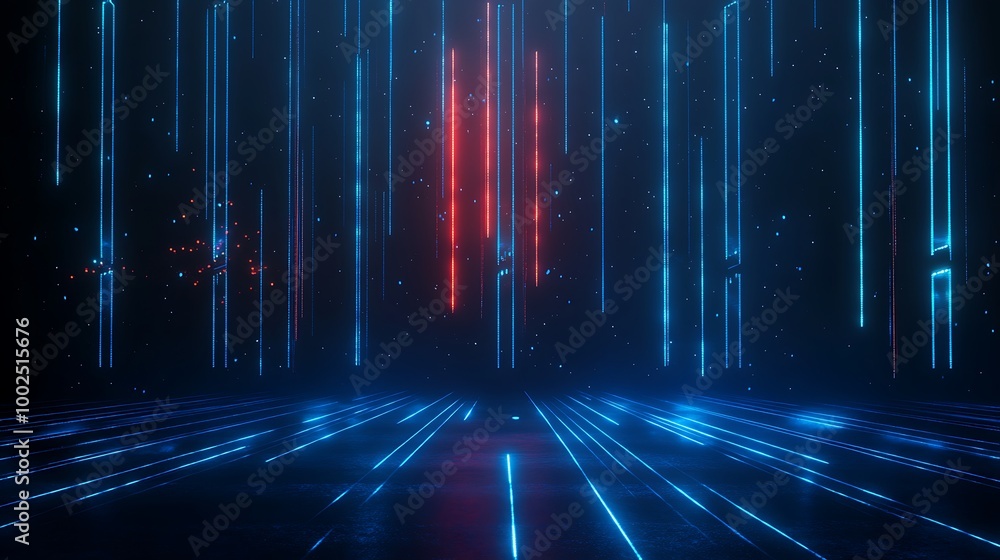 Poster futuristic neon lights creating a digital environment in blue and red, perfect for tech-themed graph