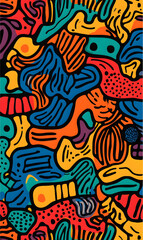 Hand-drawn 2D Doodle Tile and Carpet Patterns with White Borders – Geometric, Floral, and Abstract Designs