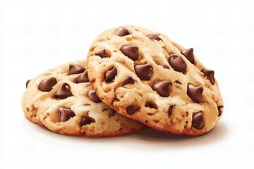 Delicious fresh chocolate chip cookies with crispy edges on a white background new beautiful stock image illustration AI