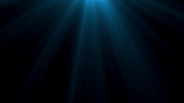 Animated blue rays of light on a dark background, 4K