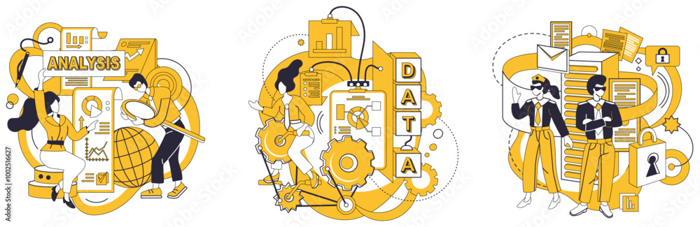 Poster big data vector illustration. big data, silent behemoth, shapes landscape digital age database, repo