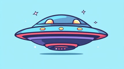 UFO Flying Saucer Icon in 2D Cartoon Style Illustration