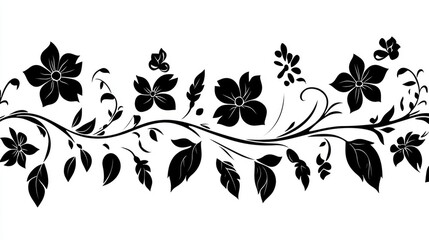 Silhouette border featuring outlined floral designs