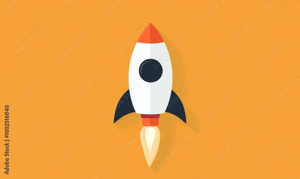 Poster flat rocket web icon symbolizing startup concept