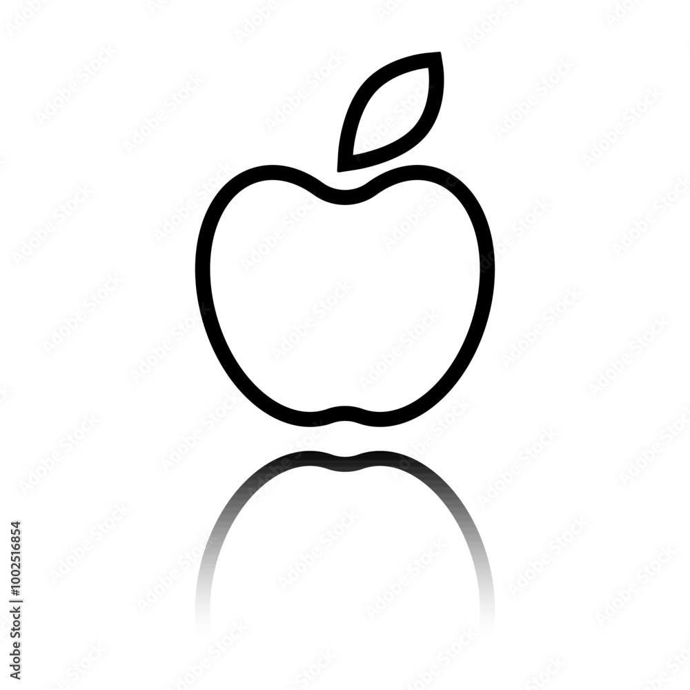 Poster apple simple icon vector. flat design. black icon with mirror reflection. white background
