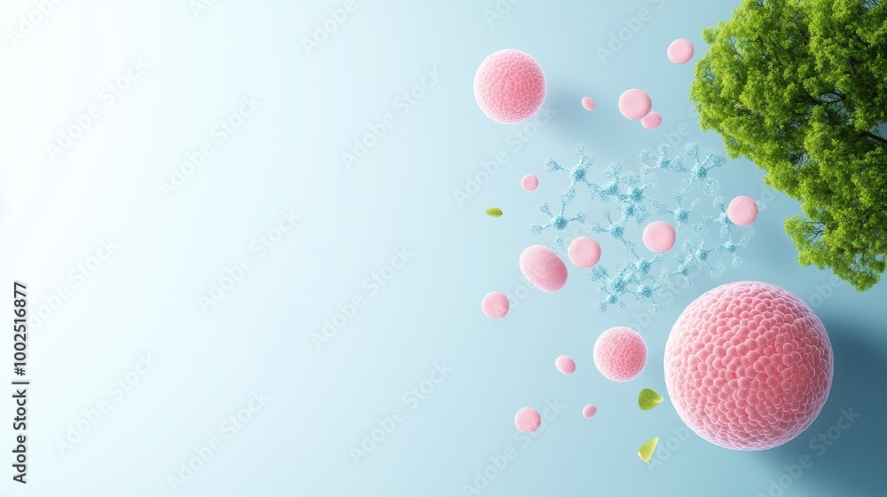 Poster an illustration representing the process of cell division, showing how cells replicate and grow.