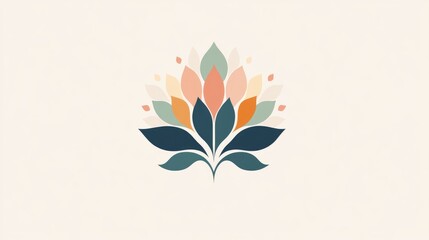 Abstract floral design featuring a 2D cartoon style emblem A soft colorful circular logo suitable for a boutique flower shop or interior decor showcasing a simple geometric mandala style