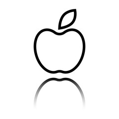 Apple simple icon vector. Flat design. Black icon with mirror reflection. White background