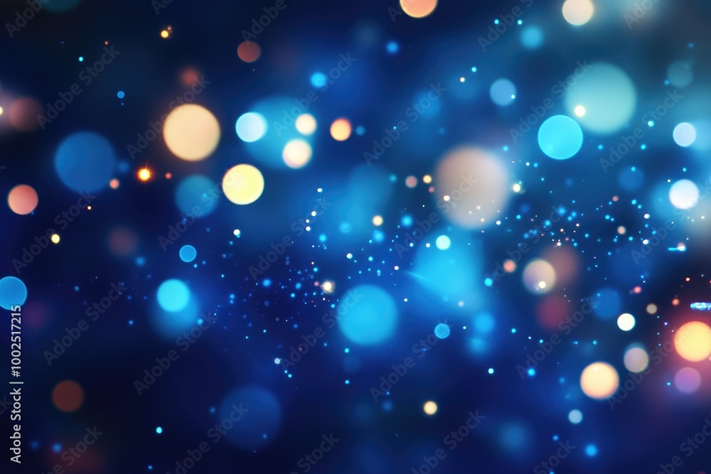 Aufkleber bright blue bokeh lights create an abstract background with flying particles and vivid illumination 