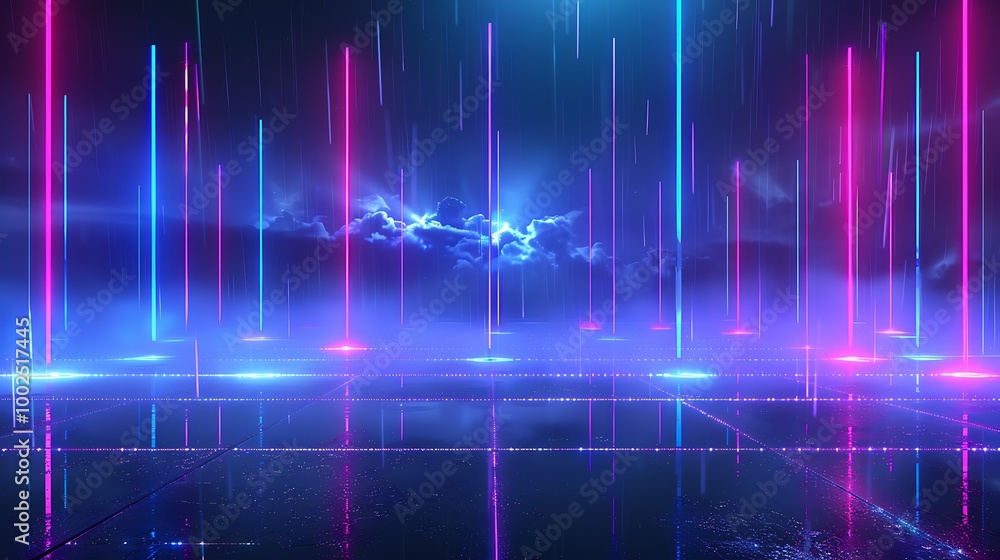 Aufkleber futuristic neon lights illuminate a virtual space with vibrant colors creating a dynamic atmosphere.