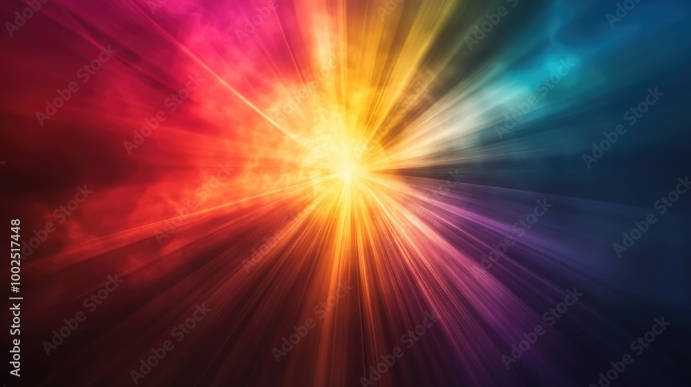 Aufkleber multicolored abstract light rays emanating on a dark backdrop