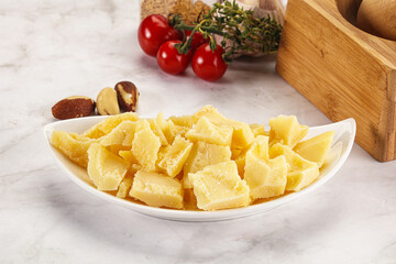 Crushed parmesan cheese in the bowl