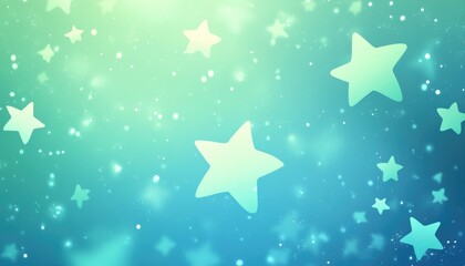 Obraz premium Light blue and green 2D cartoon background featuring galaxy stars Blurred decorative design in a simple style ideal for advertisements posters and banners
