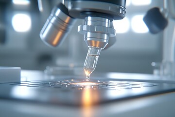 Microscope lens close-up on slide