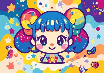Naklejka premium Kawaii style character representing the Gemini zodiac sign with playful and vibrant design elements