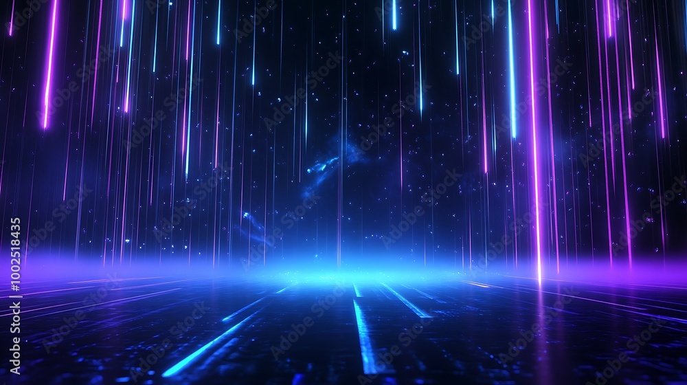 Poster futuristic neon lights in vibrant colors create a mesmerizing digital background featuring abstract 