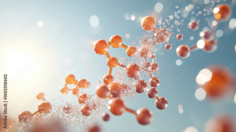 Poster A 3D animation showing the steps involved in a chemical synthesis, with molecules moving and interacting to form a target product.