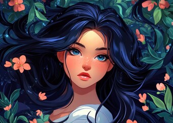 Fantasy girl illustration in 2D cartoon style