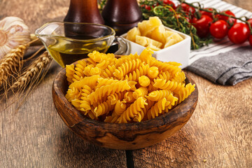Italian dry pasta Fussili for bowl
