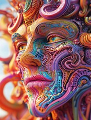 Fototapeta premium Vibrant 3D illustration of a demiurge s intricate and colorful visage