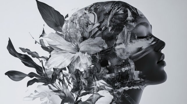 Artistic black and white composition featuring unique visual elements