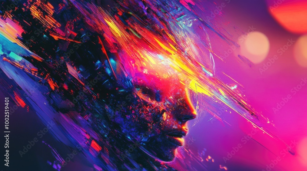 Poster psychedelic abstract designs featuring glitch art elements suitable for background usage
