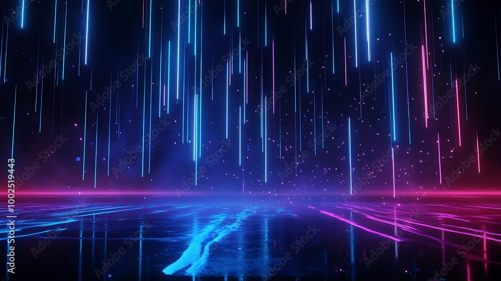 Poster futuristic neon lights with vibrant colors creating a dynamic and immersive atmosphere.