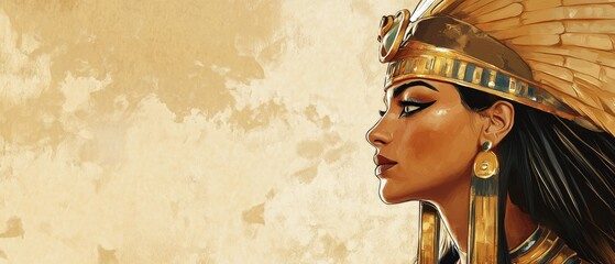 Ancient Egyptian themed background featuring Cleopatra with golden elements