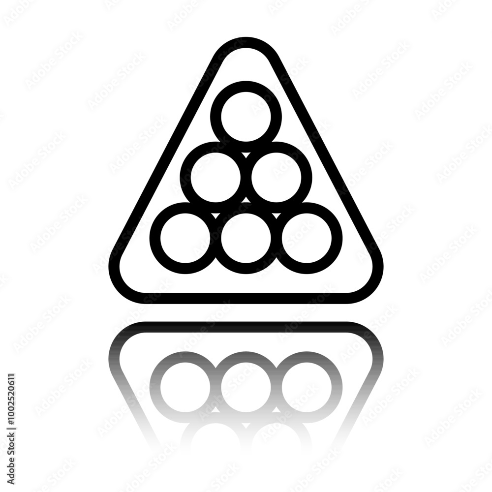 Poster billiard balls triangle simple icon. flat design. black icon with mirror reflection. white backgroun