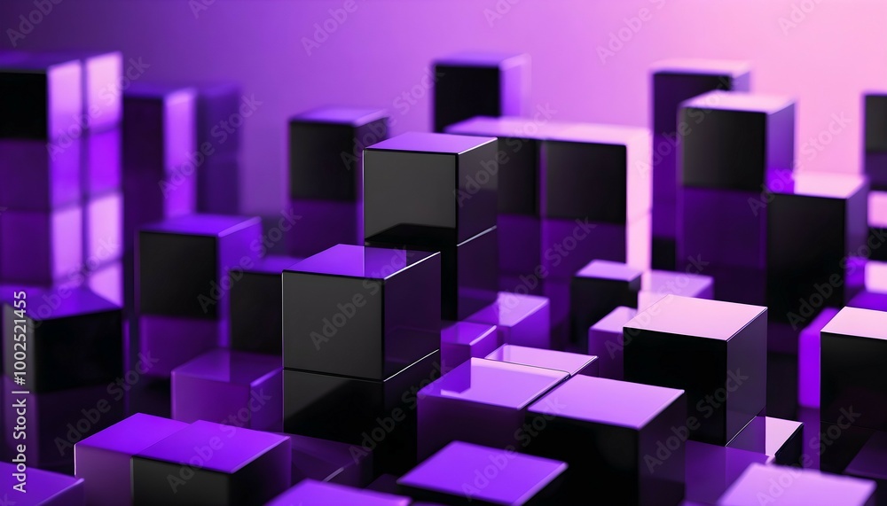 Sticker Black and Violet 3D Cubes with Empty Copy Space