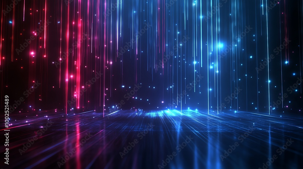 Poster vibrant abstract background with luminous vertical lines in blue and red, creating a stunning visual