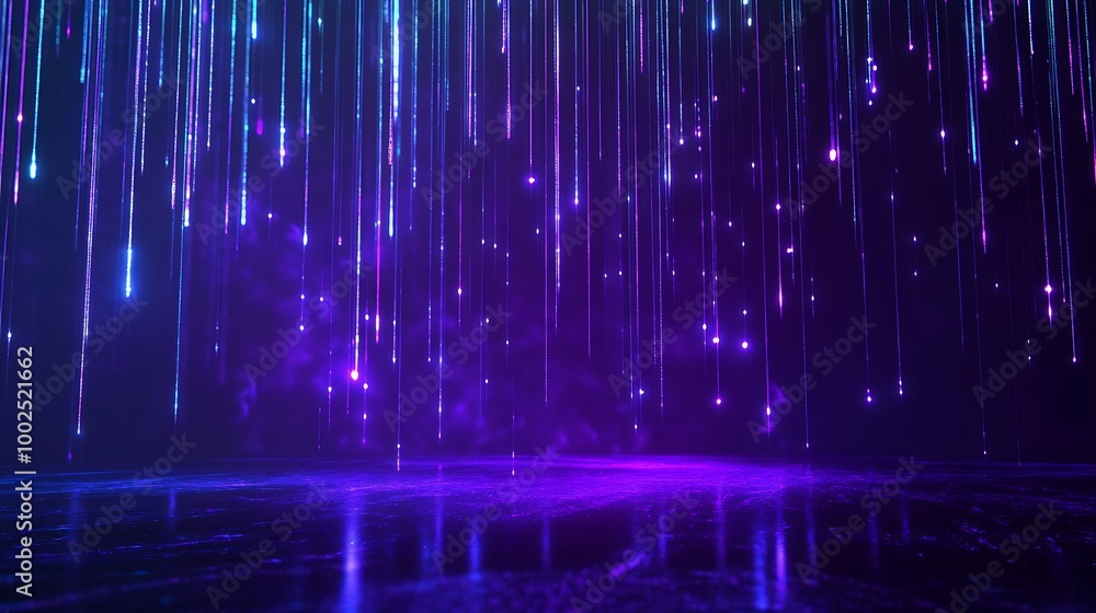 Poster vibrant abstract background with vertical light streaks in purple and blue tones, creating a dynamic