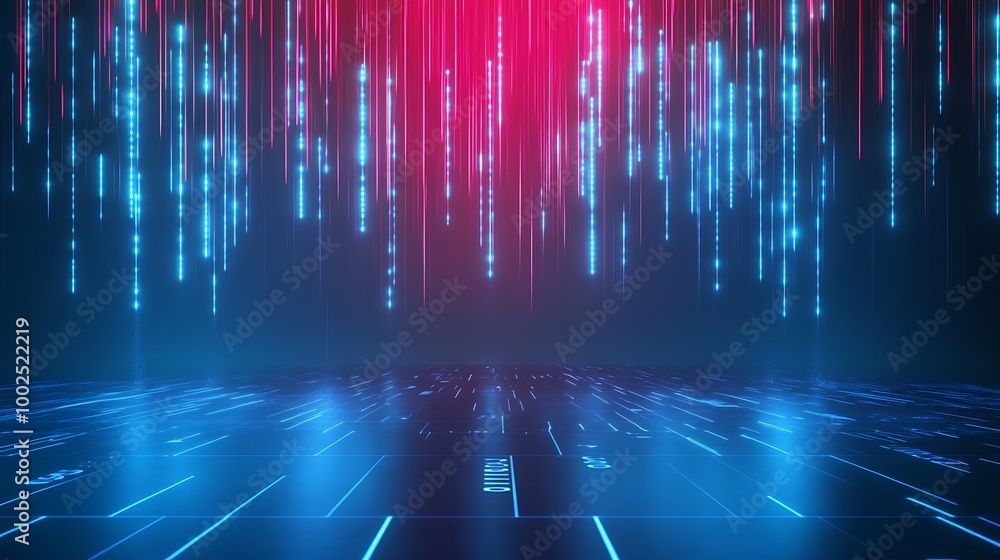 Poster vibrant digital abstract background with flowing light patterns and glowing lines, ideal for technol