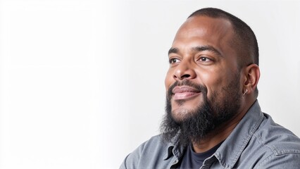 Confident plus-size middle-aged African American man with a beard smiling in a portrait - concept