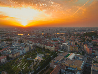 Beautiful aerial sunrise view in Budapest, Hungary