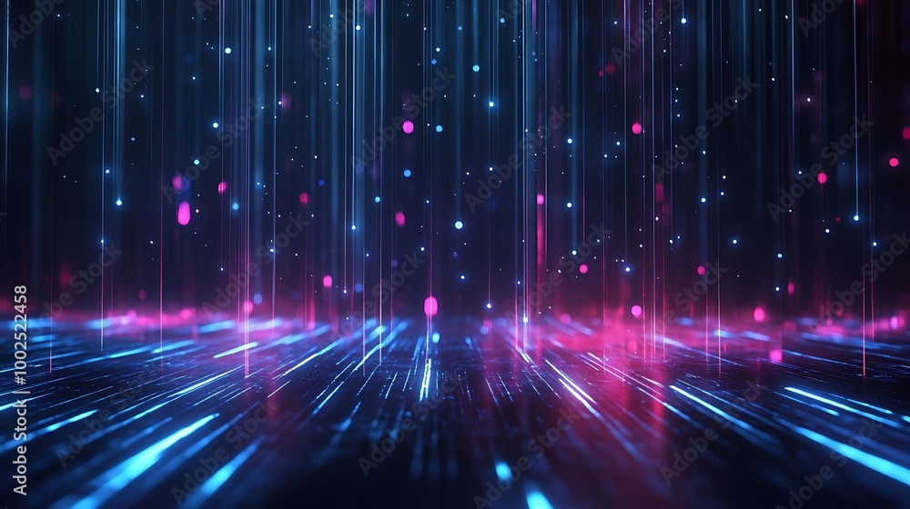 Poster vibrant digital background with neon lights and dynamic patterns, perfect for technology and abstrac