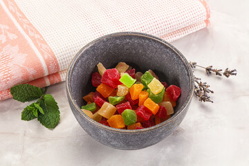 Sweet candied papaya colorful pieses