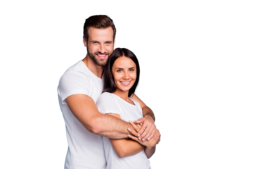 Photo of pair in love standing piggy back together wear casual outfit isolated blue background