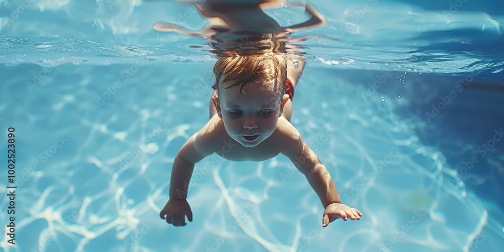 Wall mural baby underwater swimming