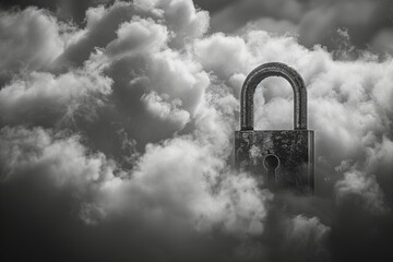 Locked Away in Mystery: A Padlock Enveloped by Ethereal Clouds"